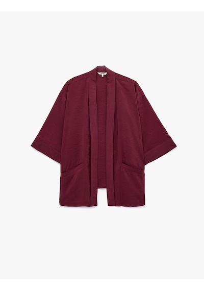 Koton Modal Kumaş Şal Yaka Cepli Uzun Kollu Kimono Ceket Bordo 6sak50042ew