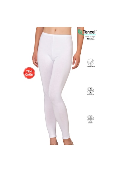 Özkan Underwear Özkan 27779 Kadın Premium Kumaş Modal Pamuklu Uzun Tayt Esnek Rahat Yumuşak Beyaz