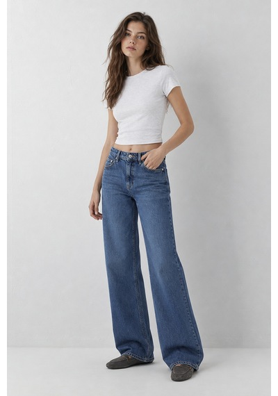 Hiccup My Fashıon Yüksek Bel Geniş Paça Denim Pantolon Mavi