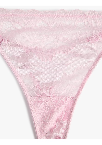 Koton Rahat Kalıp Dantelli Tül String Külot Pembe 6slk30001mk Gül