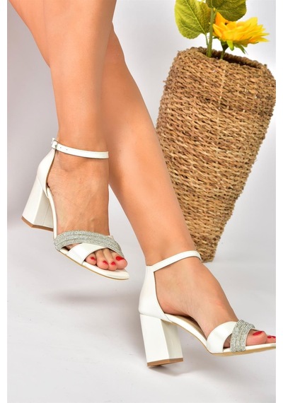 Fox Shoes Sedef Taşlı Kalın Topuklu Kadın Abiye Ayakkabı P820006709 Sedef