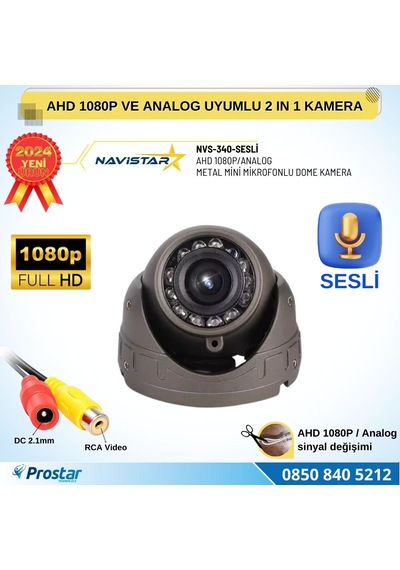 Mikrofonlu Ahd 1080p Ve Analog Pal Dönüşümlü Gece Görüşlü Mini Metal Dome Araç Kamerası