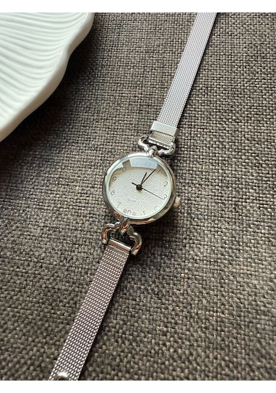 Retro Minimal Hasır Kordon Vintage Kadın Kol Saati Gümüş Altın