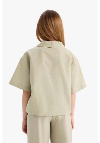 DeFacto Kız Çocuk Cropped Fit Keten Kısa Kollu Gömlek D7638A825SMGN1156