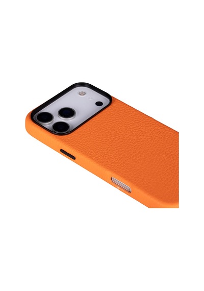 Bloomcase Premium Mono Pebble Orange Apple iPhone Uyumlu 17 Pro Max / 18 Pro Max 6.9" Hakiki Deri Magsafe Kılıf Turuncu