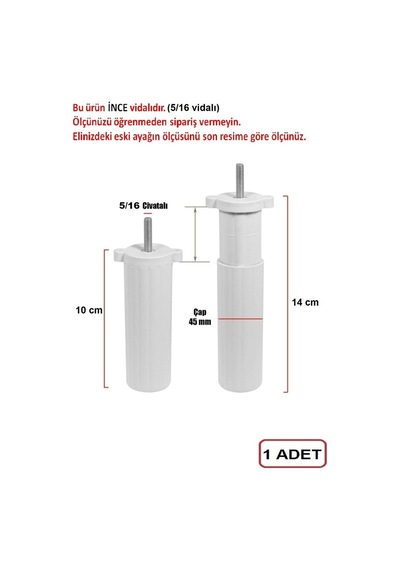 İstanbule-Hırdavat Koltuk Kanepe Baza Çekyat Plastik Orta Ayak Beyaz 9-14 Cm Arası