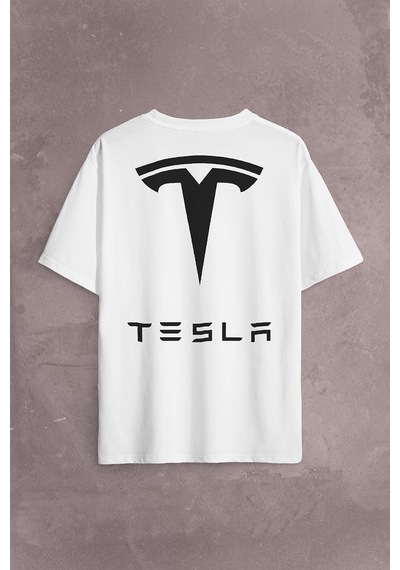 Tesla Motors Nikola Tesla Logo Elon Musk Sırt Ön Baskılı Oversize Tişört Unisex T-shirt 001