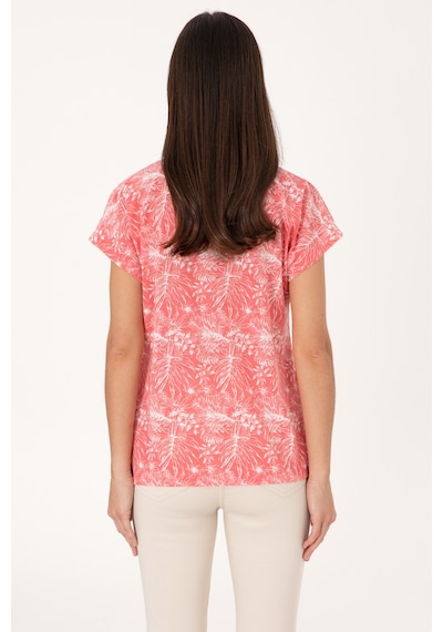 U.S. Polo Assn. Kadın Pembe Desenli Bisiklet Yaka Tişört 50305761-VR167