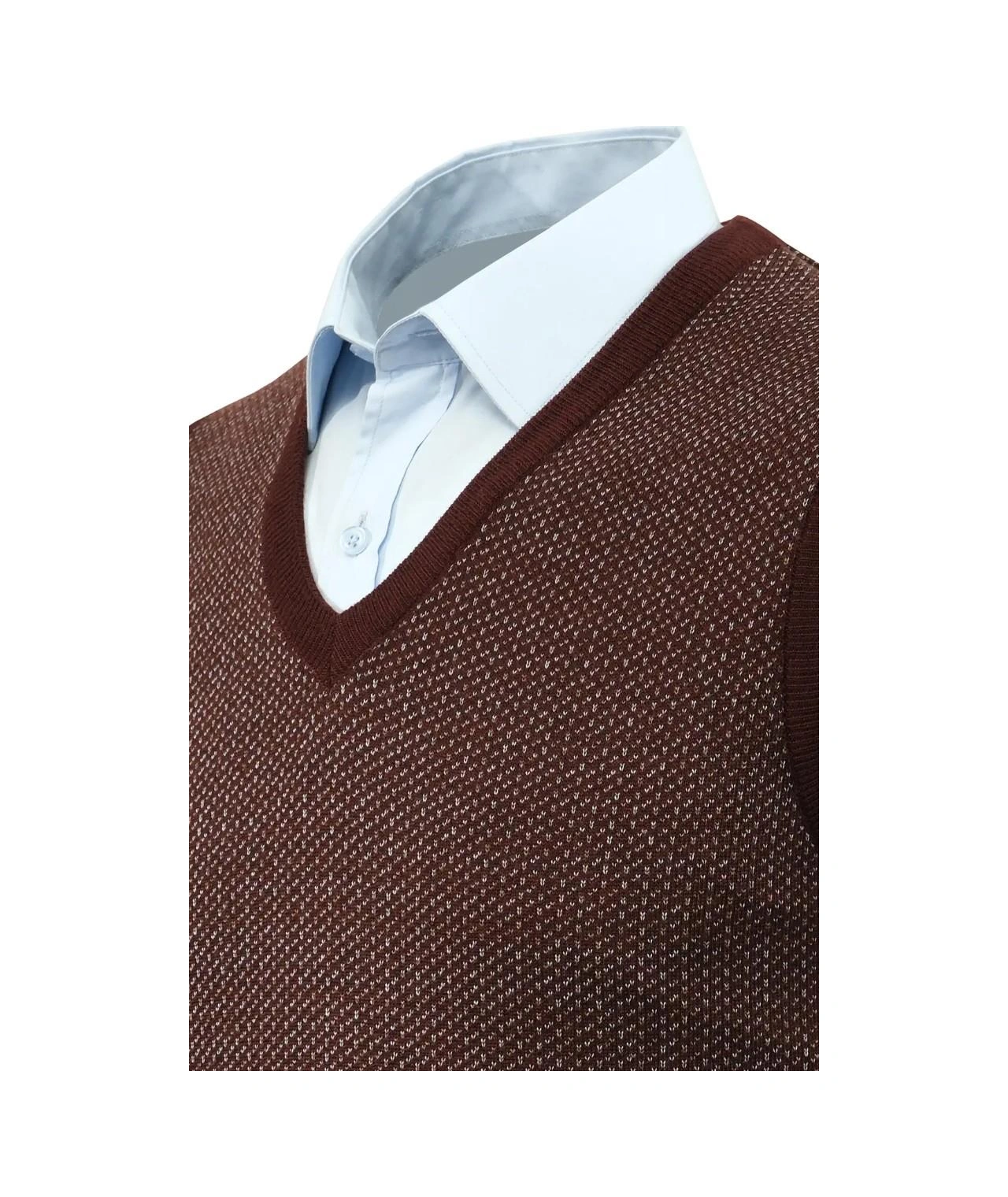 Çizgi Triko Erkek V Yaka Süveter Çelik Örgü Regular Kalıp 5206h Bgl-st04841 Bordo