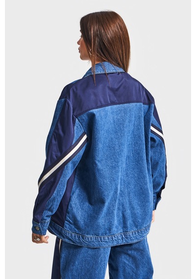 it's basic Kadın Kot Rengi 1w5-5 Oversize Parçalı Kumaş Özel Tasarım Denim Ceket