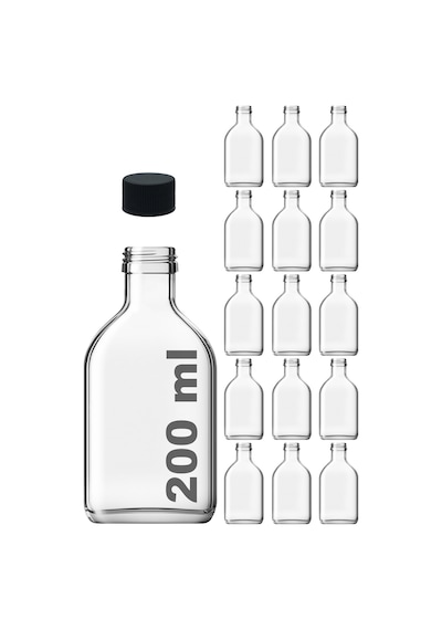 Afracam Cold Brew Yassı Şeffaf 200 ML Siyah Kapaklı Cam Şişe 15 Adet
