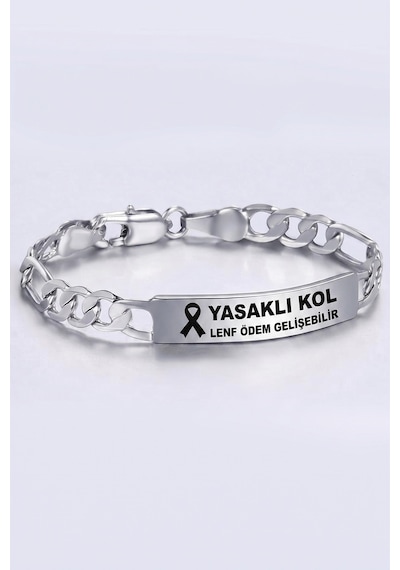 Kişiye Özel Yazılı Yasaklı Kol Acil Durumlar Uyarı Farkındalık Çelik Bilekliği Ack06iysko Metalik