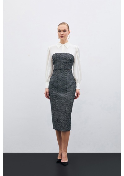 Sateen Tüvit Kalem Etek - Saks Mavi-135449 Saks Mavi