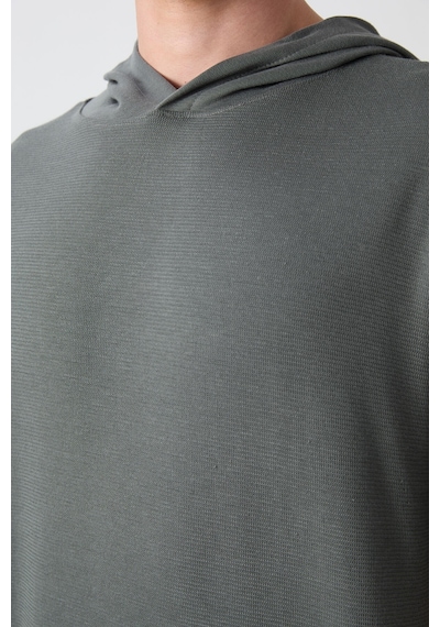 Tommy Life Haki Pamuklu Kalın Yüzeyi Dokulu Oversize Fit Basic Erkek T-shirt - 88335 Haki