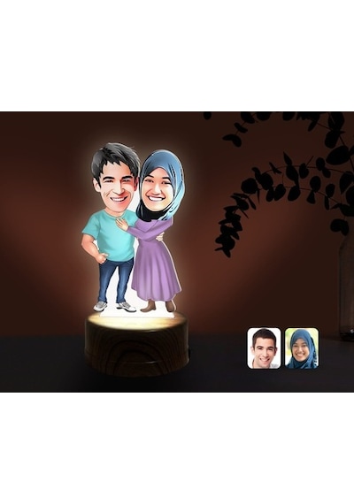 Kişiye Özel Sevgililer Karikatürlü Dekoratif 3D Biblo Led Işıklı (481495488)