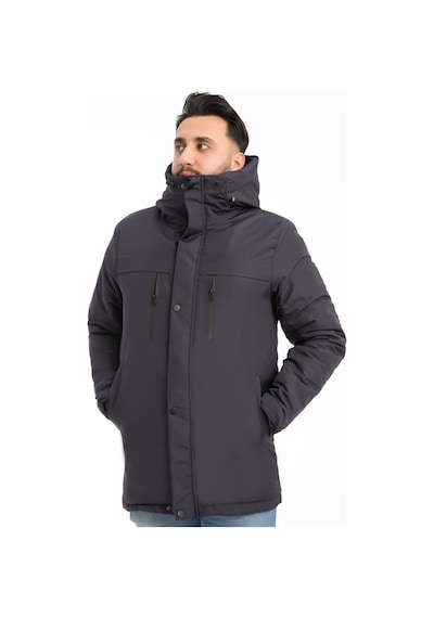 Erkek Lacivert Içi Polarlı Kürklü Su Ve Rüzgar Geçirmez Kapüşonlu Kışlık Mont & Kaban & Parka Lacivert