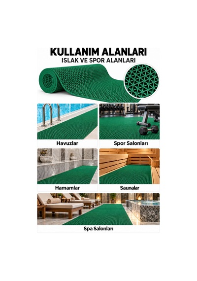 Hortumtech Zmat Yıldız Paspas Kaydırmaz Pvc Islak Zemin Duş Havuz Su Tahliyesi 5 Mm - Yeşil 90 X 900 Cm