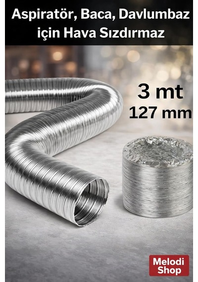 3 Metre 127 Mm Alüminyum Flex Aspiratör Borusu, Isıya Dayanıklı, Esnek Havalandırma Hortumu, Da