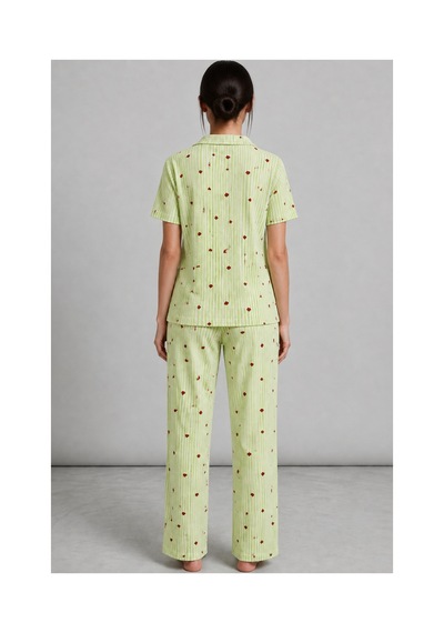 Fit Women Kadın Kısa Kollu Rahat Yeşil Pijama Takımı 4732
