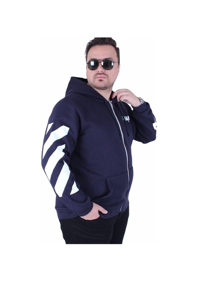 Moc Grande Mocgrande Büyük Beden Kapüşonlu Fermuarlı 3ip Sweat Mg 25718 Lacıvert Lacivert