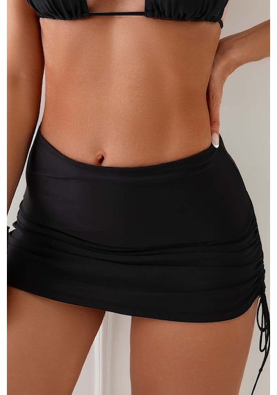 Angelsin Yan Büzgülü İpli Etekli Bütün Bikini Alt Siyah