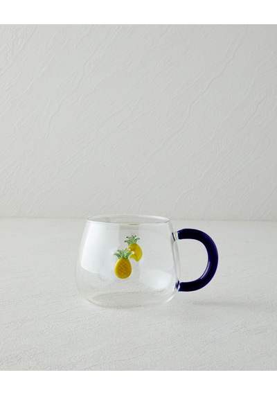 English Home Pineapple Borosilikat Cam Kupa 400 Ml Sarı-lacivert