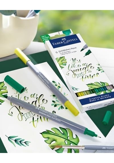 Goldfaber Aqua Çift Uçlu Markör, Kaligrafi, 6'lı Jungle