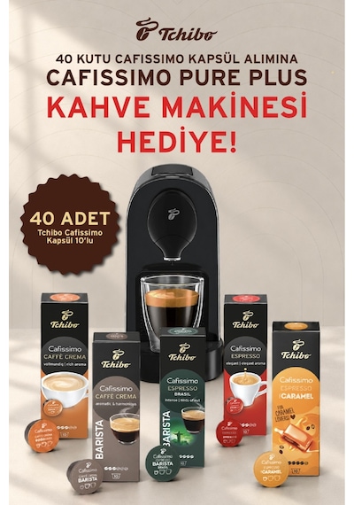 Tchibo Cafissimo 10 x 40 Kapsül Kahve + Pure Plus Kapsüllü Siyah Kahve Makinesi Hediye