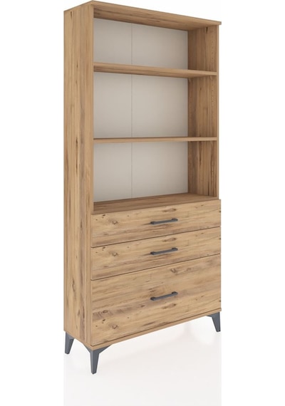 Arges Dolap 3 Raflı 3 Çekmeceli 88x30x182 Çam-çam Çam
