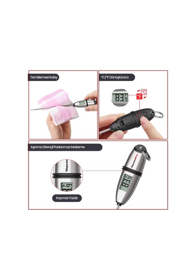 ThermoPro TP02S Lcd Ekranlı Daldırma/Saplama Çelik Gövdeli Gıda Pişirme Termometresi