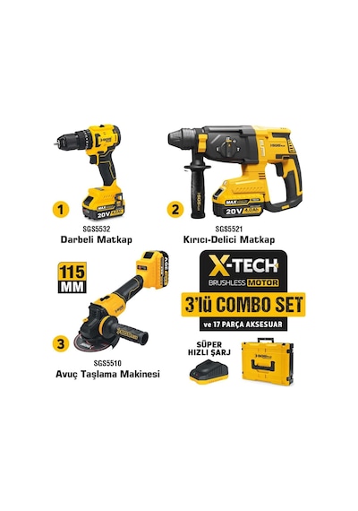 Sgs Combo Set 3 Parça Darbeli Matkap/kırıcı-delici Matkap/avuç Taslama Makinesi