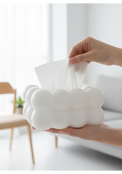 İskandinav Tarz Bulut Şeklinde Dekoratif Peçetelik Modern Minimalist Masaüstü Peçete Kutusu Day Beyaz