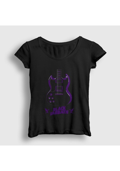 Presmono Kadın Guitar Black Sabbath T-shirt Siyah