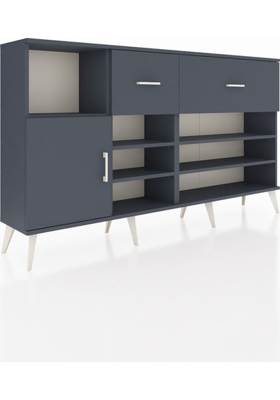 Arges Konsol 6 Raflı 2 Çekmeceli Tek Kapaklı 176x30x99 Antrasit-antrasit Antrasit - Antrasit