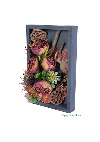 Yapay Çiçek Sitesi Ahşap Çerçeveli Yapay Çiçek Duvar Tablo 25x40 Cm Model 1 Mor