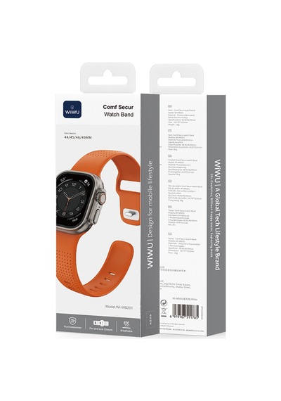 Watch 7 45mm Uyumlu Wiwu Wi-wb0201 Comf Secur Serisi Spor Silikon Kordon Turuncu