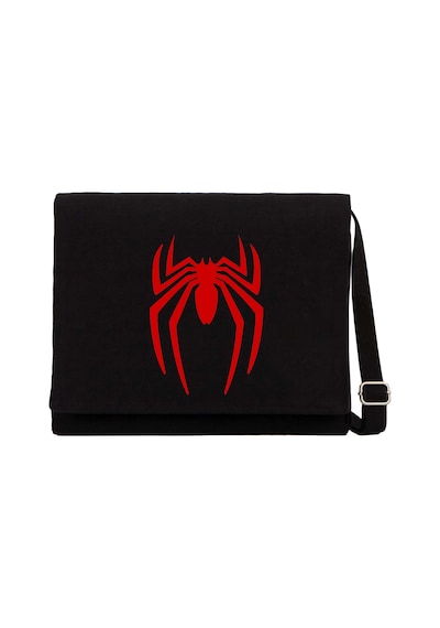 Spiderman Logo Siyah Kanvas Postacı Çantası