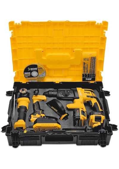 Sgs 5450 Kömürsüz Akülü Taşlama + Matkap + Kırıcı Delici 3'lü Kombo Set Çantalı