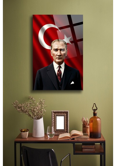 Atatürk Cam Tablo Portre Cam Tablo Duvar Dekoru Atatürk Portresi Kırılmaz Cam Solmaz Baskı 009