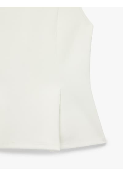 Koton Slim Fit Kolsuz Bisiklet Yaka Peplum Bluz Ekru 6sak10097ek
