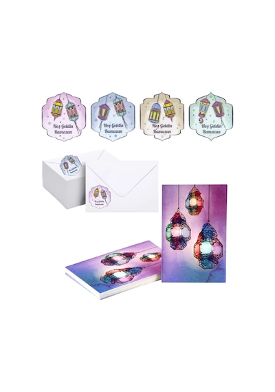 Hoş Geldin Ramazan Yazılı Sticker, Fener Temalı Hediye, Ambalaj Paketleme Etiketi, 3.5x3 Cm, 32 Adet Çok Renkli