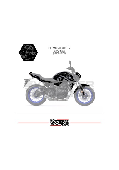 Mt-07 2021-2024 Kaplama Sticker Şimşek Yıldırım Motor Kaplama Modeli Hazır Kit 2021-2024 Uyumlu Gri