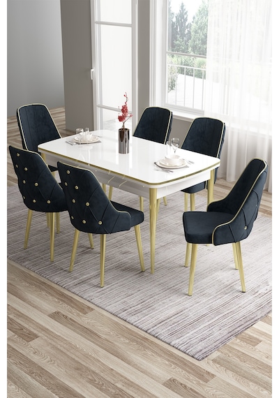 Canisa Tia Serisi 80x132 Açılabilir Mdf Beyaz Gold Detay Mutfak Masa Takımı Ve 6 Antrasit Sandalye Masa Beyaz Sandalye Antrasit Canisa Tia Serisi 80x132 Açılabilir Mdf Beyaz Gold Detay Mutfak Masa Takımı Ve 6 Antrasit Sandalye Masa Beyaz Sandalye Antrasit