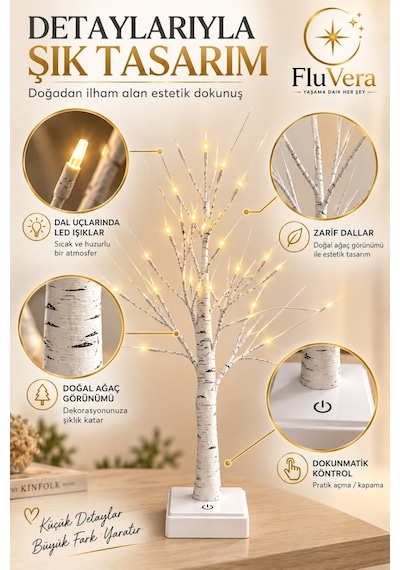 Led Işıklı Dekoratif Ağaç Lamba Sıcak Beyaz Işık, Dokunmatik Aç/kapa, Salon Yatak Odası Dekorasyon Lambası Beyaz