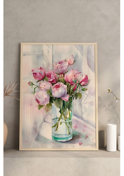 Ahşap Çerçeveli Mdf Tablo Seti Salon Ve Oturma Odası İçin Çiçekler Çt3070 42 X 62 Çok Renkli