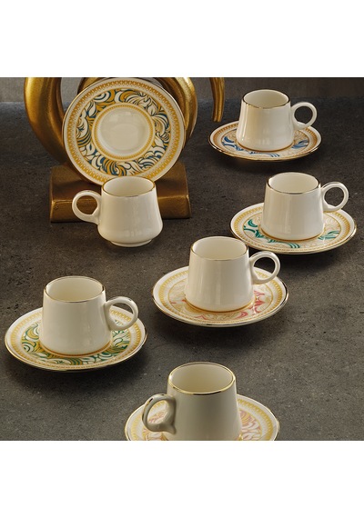 Sandro Moreno 1453 Şal Double Yüzük Gold 12 Parça 6 Kişilik Kahve Fincan Takım 120 Ml Çok Renkli