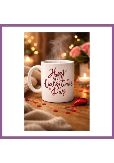 Bezos Happy Valentine S Day Baskılı Porselen Kupa Model 2 Sevgililer Günü Özel Tasarım Rengaren Çok Renkli