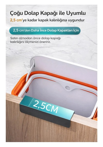 8.8 Lt Mutfak Tezgah Üstü Ve Dolap Askılı Çöp Kovası Beyaz