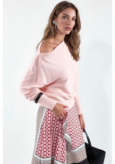 Hiccup Busem Kadın Düz Bisiklet Yaka Sweatshirt Pembe