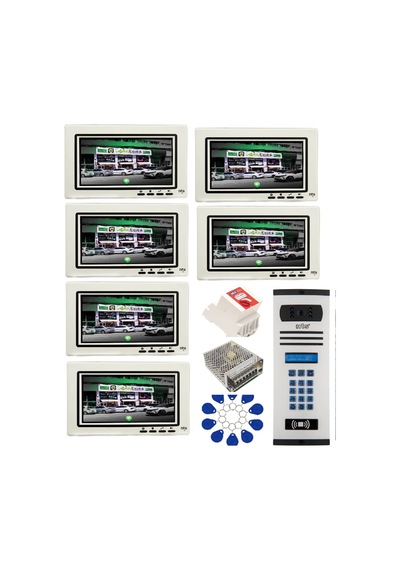 6 Daire Nts 2015-b 7'' Görüntülü Diafon Beyaz-8004 Tuş Takımlı Şifreli+geçişli Zil Panelli Set